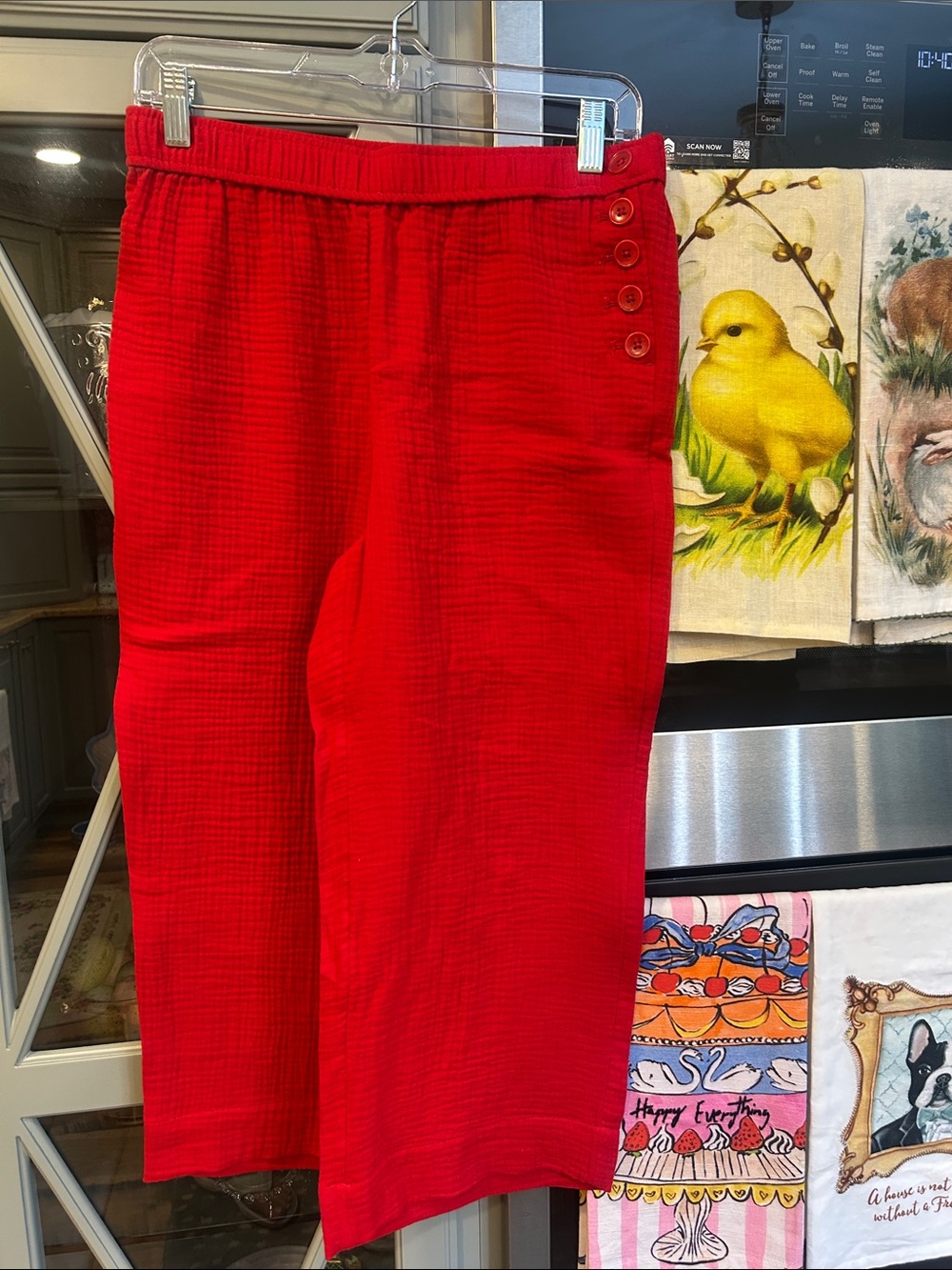 Talbots Crinkle Red Elastic-Waist Wideleg Capri Pants NWT PS